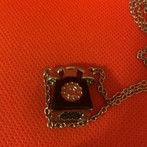 Retro phone longer silver tone chain black enamel brand new